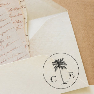 Classic Elegant Tropical Palms Wedding Monograms Self-inking Stamp