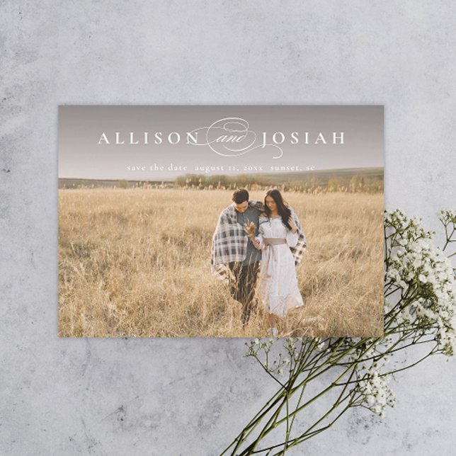 Classic Elegant Typography Names Photo Wedding Sav Magnetic Invitation (Creator Uploaded)