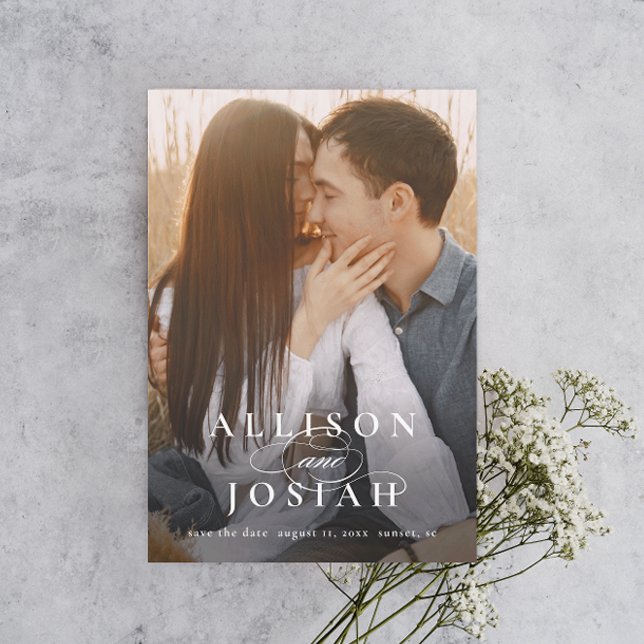 Classic Elegant Typography Names Photo Wedding Sav Magnetic Invitation (Creator Uploaded)