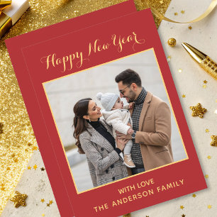classic elegant typography new year red gold holiday card