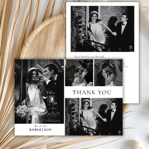 Classic Elegant Typography Photo Collage Wedding Thank You Card