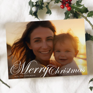 Classic Elegant Typography Photo Merry Christmas Holiday Card