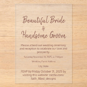 Classic Elegant Typography Rustic Burgundy Wedding Acrylic Invitations