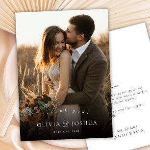 Classic Elegant Typography Single Photo Wedding Thank You Card