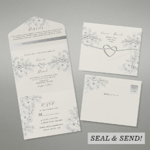 Classic Elegant Vintage Floral Wedding All In One Invitation