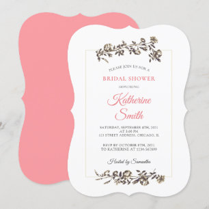 Classic Elegant Vintage Flowers Pink Bridal Shower Invitation