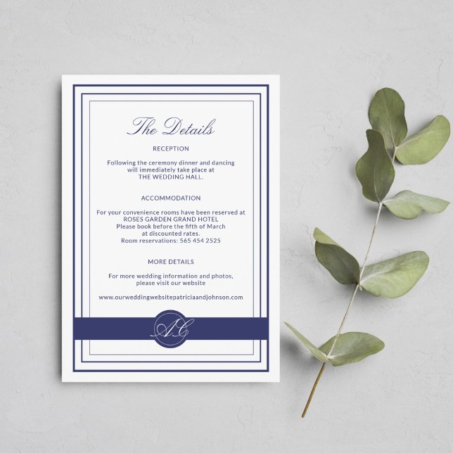 Classic elegant wedding details guests information enclosure card (Creator Uploaded)