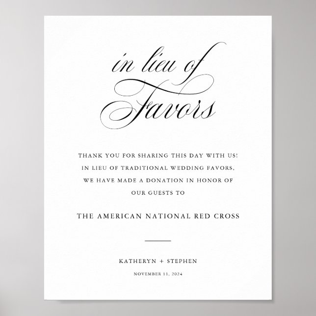 Classic Elegant Wedding In Lieu Of Favours Sign (Front)