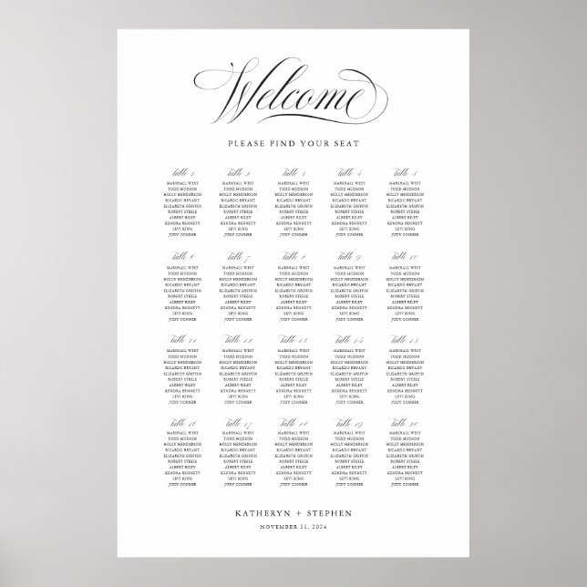 Classic Elegant Wedding Seating Chart Sign (Front)