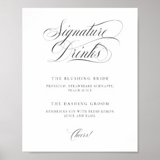 Classic Elegant Wedding Signature Drinks Tabletop  Poster