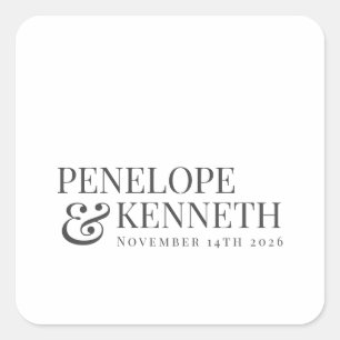 Classic Elegant White Custom Wedding Names Square Sticker