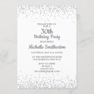 Classic Elegant White Silver Glitter 30th Birthday Invitation