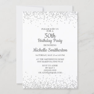 Classic Elegant White Silver Glitter 50th Birthday Invitation