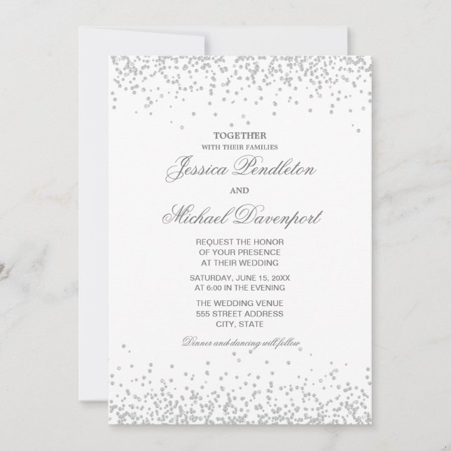 Classic Elegant White Silver Glitter Wedding Invitation (Front)
