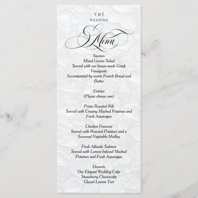 Classic Elegant White Wedding Menu (Front)