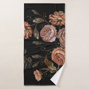 Classic embroidery vintage buds of roses pattern bath towel