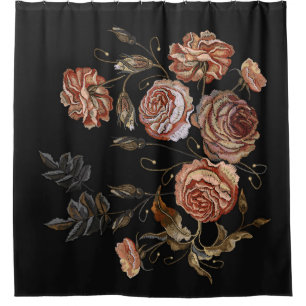 Classic embroidery vintage buds of roses pattern shower curtain