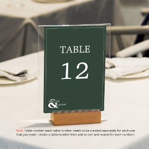 Classic Emerald Green Border & Names Wedding Table Number
