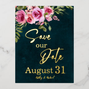 Classic Emerald Green Burgundy Dark Moody Wedding Foil Invitation Postcard