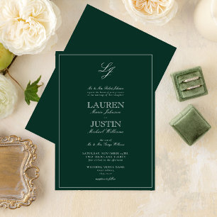Classic Emerald Green Calligraphy Monogram Wedding Invitation