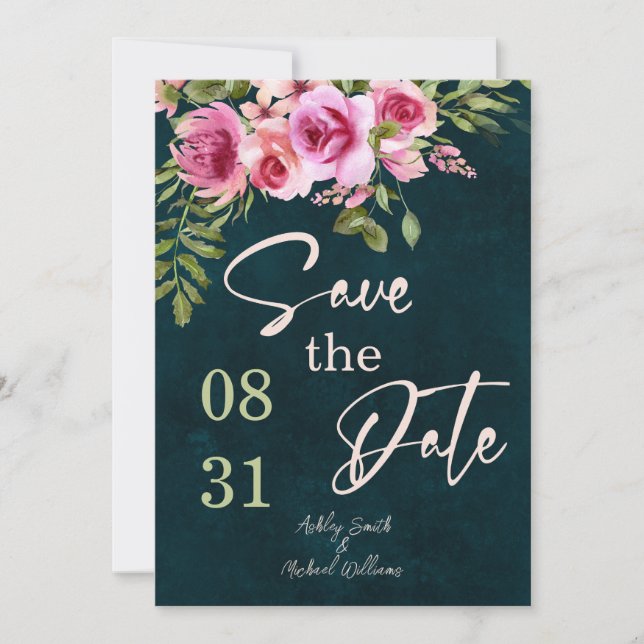 Classic Emerald Green Dark Moody Wedding Save The Date (Front)