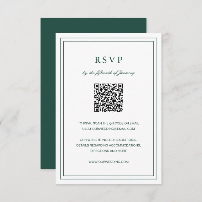 Classic Emerald Green Elegant Wedding RSVP Card (Front/Back)