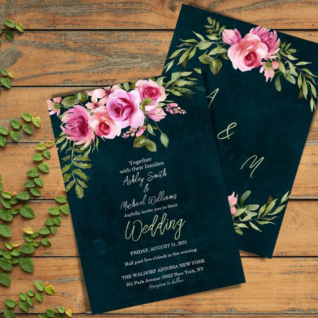 Classic Emerald Green Floral Dark Moody Wedding Invitation (Creator Uploaded)