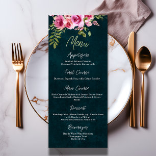 Classic Emerald Green Floral Dark Moody Wedding Menu