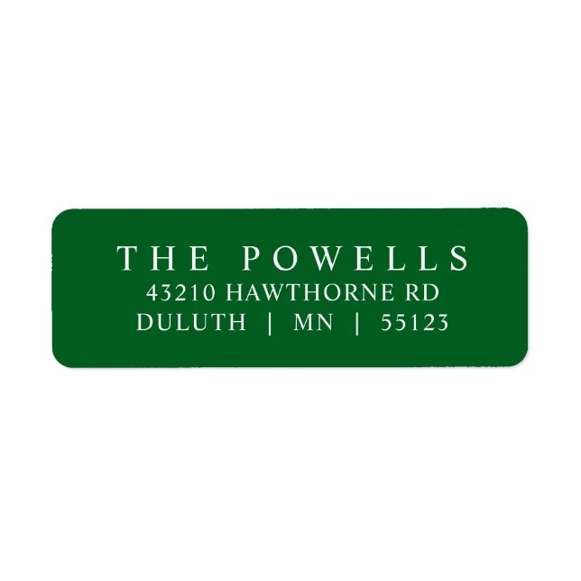 Classic Emerald Green Minimalist Return Address  Label (Front)