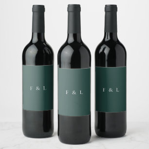 Classic Emerald Green Monogram Simple Wedding Wine Label