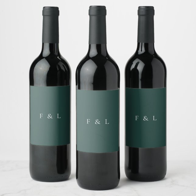 Classic Emerald Green Monogram Simple Wedding Wine Label (Bottles)
