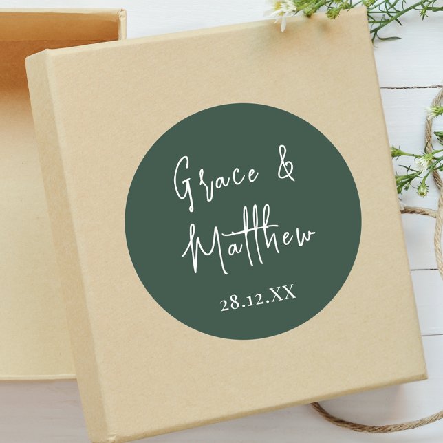 Classic Emerald Green Personalised Wedding Favour Round Sticker (Creator Uploaded)