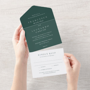Classic Emerald Green Simple Wedding All In One Invitation