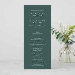 Classic Emerald Green Simple Wedding Program