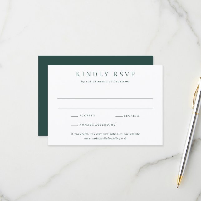 Classic Emerald Green Simple Wedding RSVP Card (Front/Back In Situ)