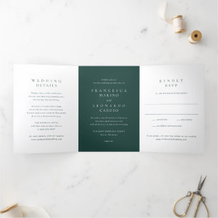 Classic Emerald Green Simple Wedding Tri-Fold Invitation