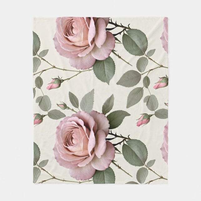 Classic English Roses In Soft Shades Of Pink  Fleece Blanket (Front)