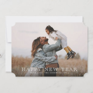 Classic Engraved White Typographic New Years Photo Holiday Card