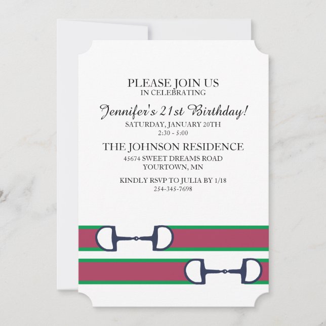 Classic Equestrian 21st Birthday Invitation (Front)