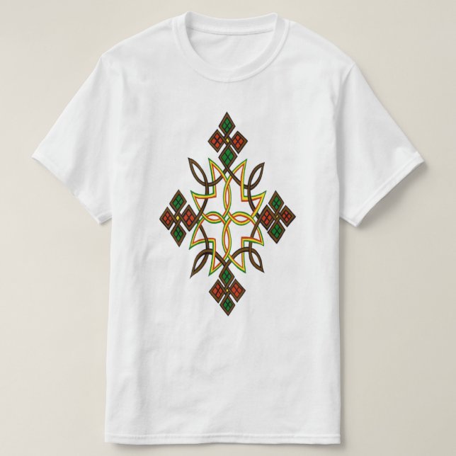 Classic Ethiopian Cross White T-Shirt (Design Front)