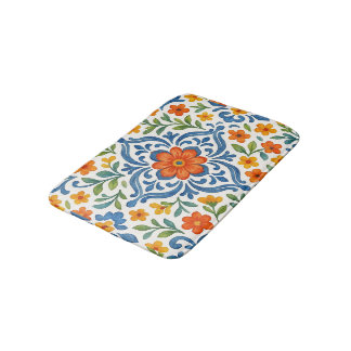 Classic Ethnic Mediterranean Floral Art Pattern Bath Mat