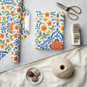 Classic Ethnic Mediterranean Floral Art Pattern Wrapping Paper
