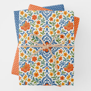 Classic Ethnic Mediterranean Floral Art Pattern Wrapping Paper Sheet