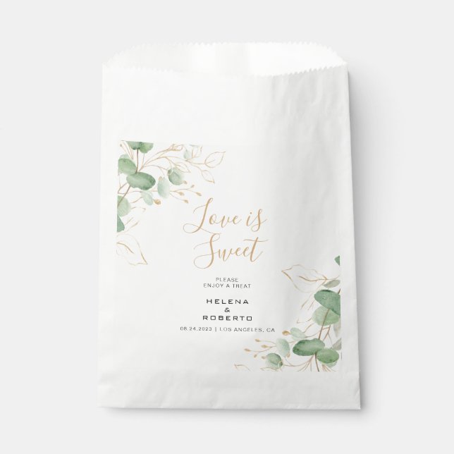 Classic Eucalyptus Gold Love is Sweet Wedding  Favour Bag (Front)