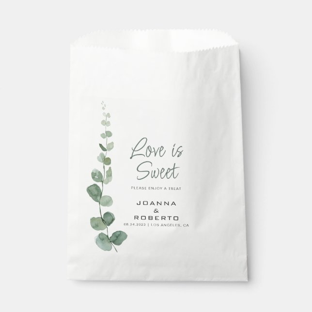 Classic Eucalyptus Love is Sweet Wedding Favour Bag (Front)