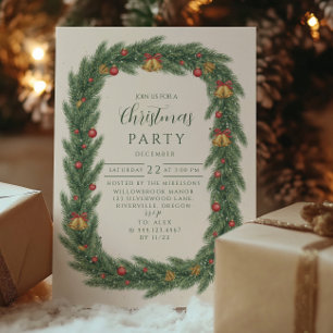 Classic Evergreen Bell Christmas Invitation