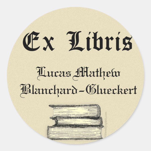Classic Ex Libris Bookplate Round Sticker (Front)