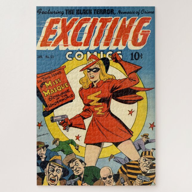 Classic Exciting Comics Cover With Miss Masque Jigsaw Puzzle (Vertical)