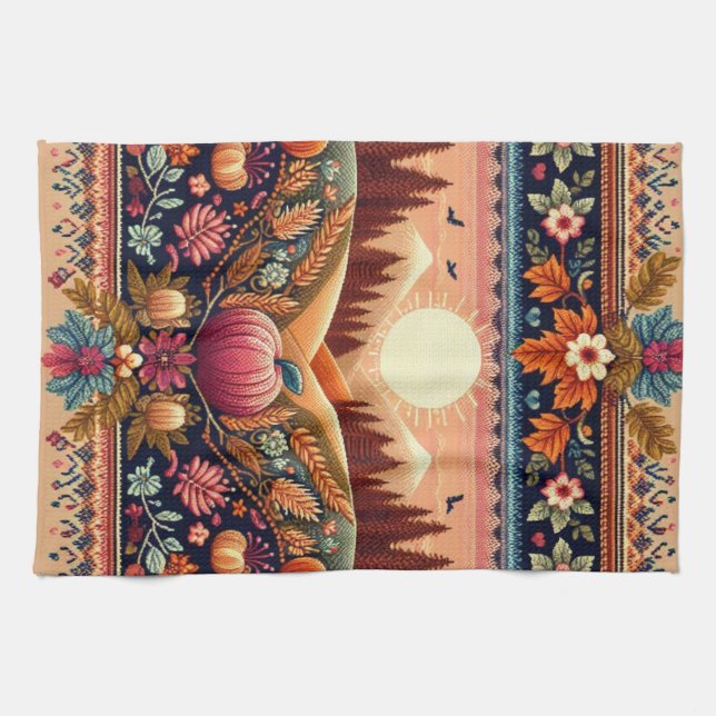 Classic Fair Isle Fall/Autumn Tea Towel (Horizontal)