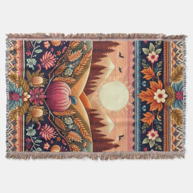 Classic Fair Isle Fall/Autumn Throw Blanket (Front)